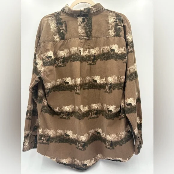 Cabela’s Outfitters Series Deer Hunting Print Button Shirt Mens L Brown Outdoors - Picture 2 of 13